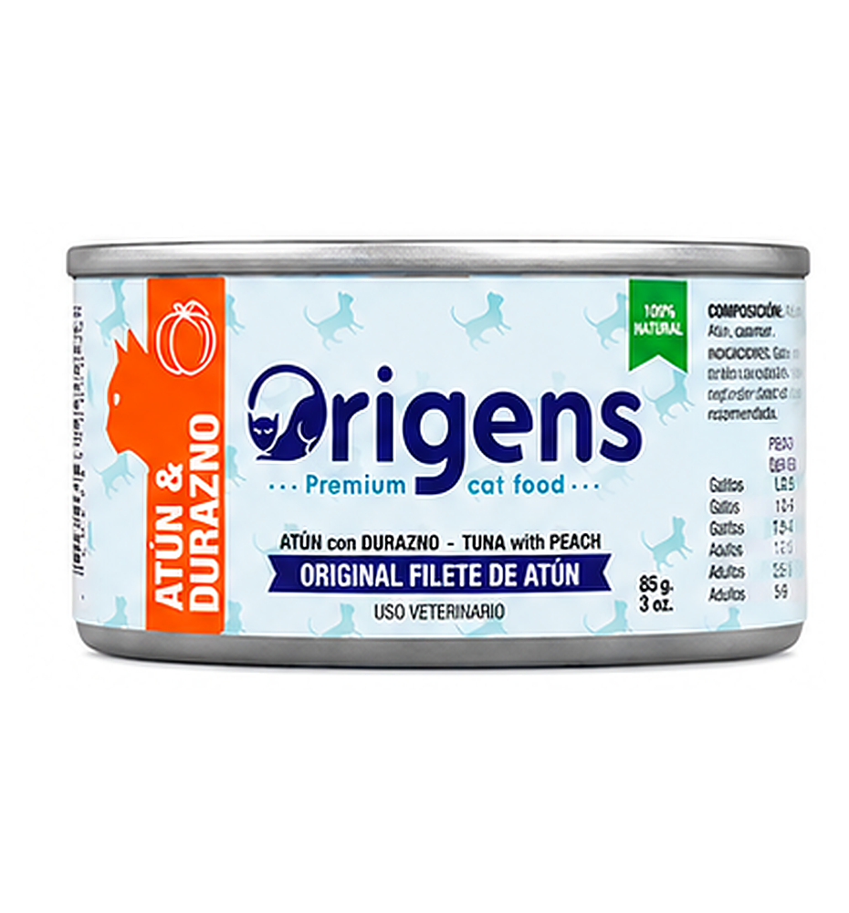 Origens Filetes Atún y Durazno 85g | Alimento Húmedo