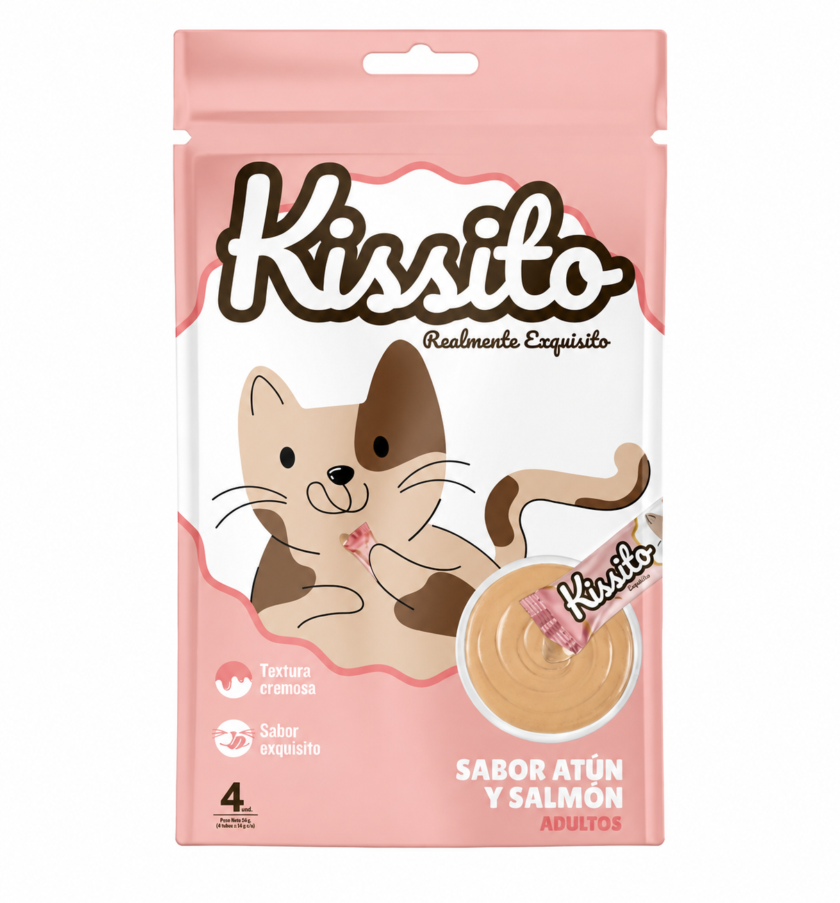 Kissito Cremosito Atún y Salmón 56g | Snack Cremoso Líquido