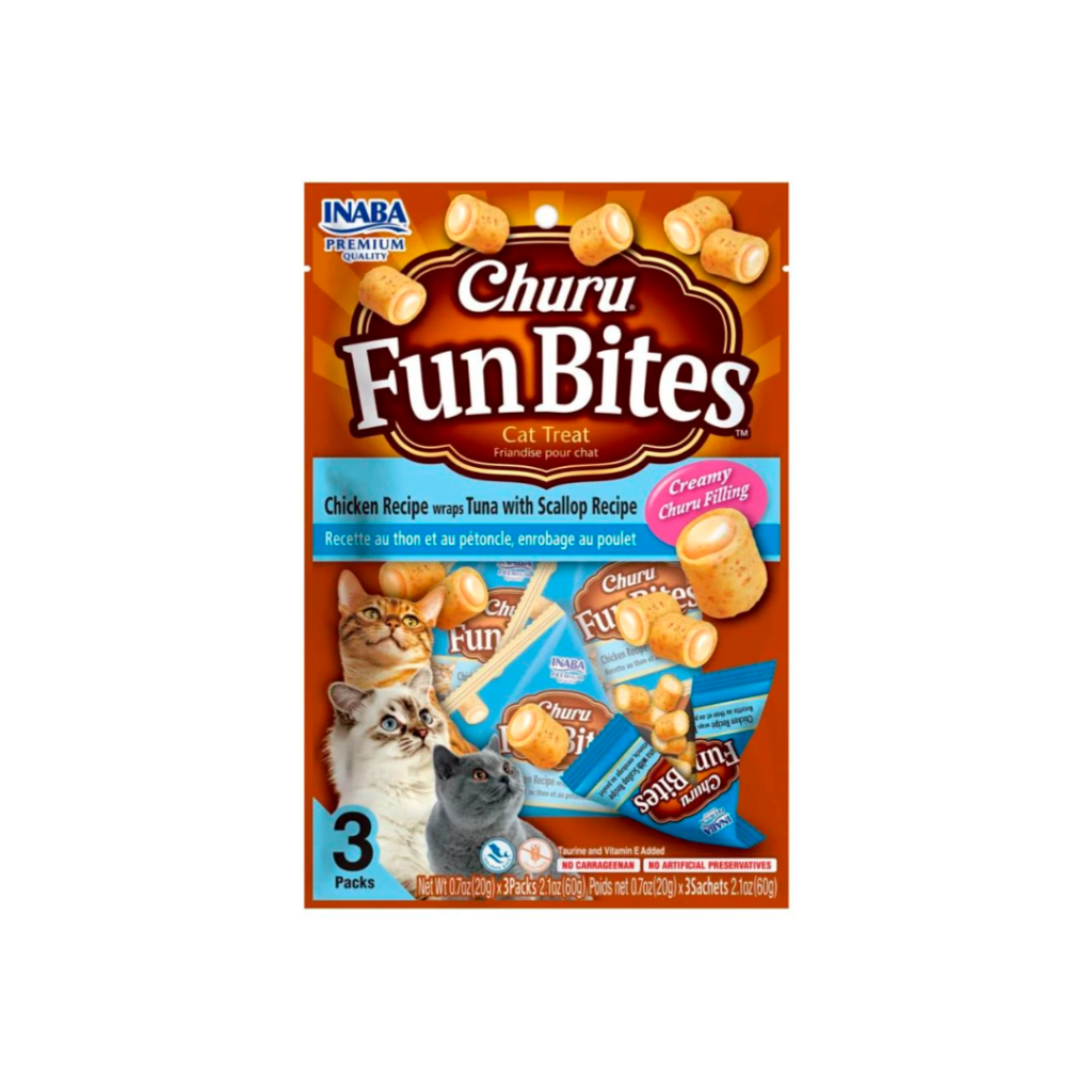 Churu Fun Bites Pollo, Atún y Ostiones 60g | Snack Gatos